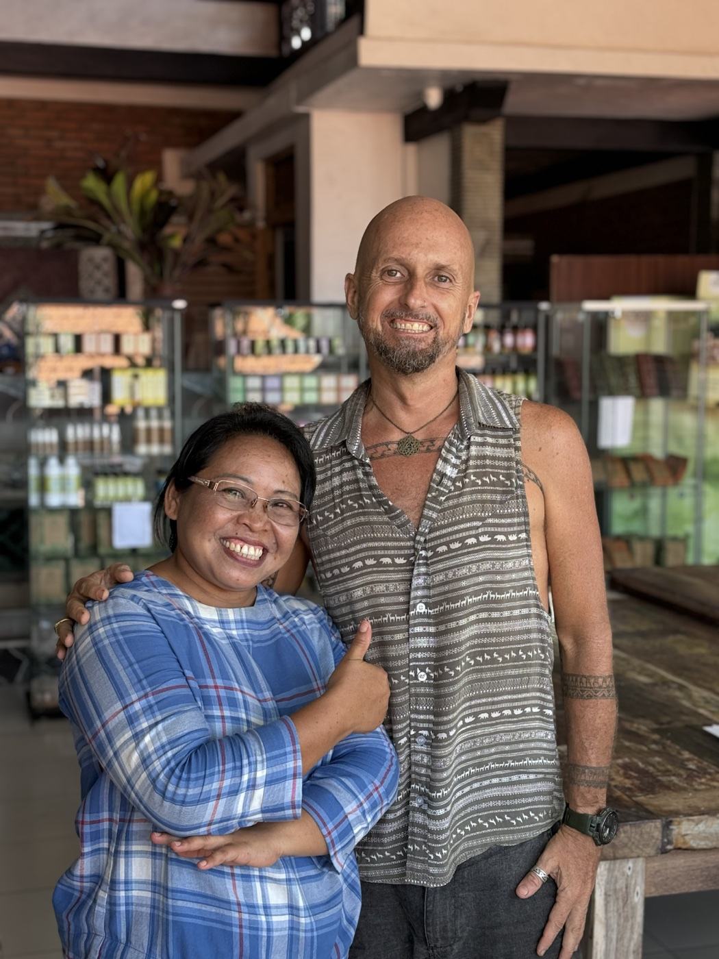 Ben Richards with Ibu Lilir, owner of Nadis Herbals